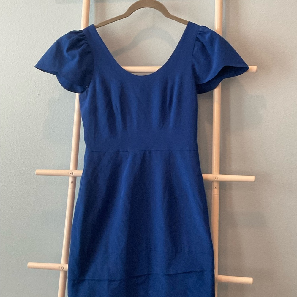 Gorgeous Blue 100% Silk Mini Dress with Cap Sleeves (356)